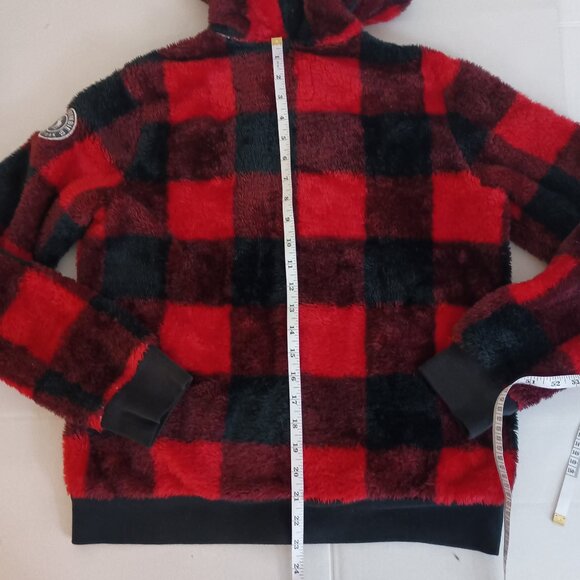 Abercrombie Kids Furry Full Zip Hoodie Red Black Buffalo Plaid Girls 13/14 EUC - Picture 13 of 16